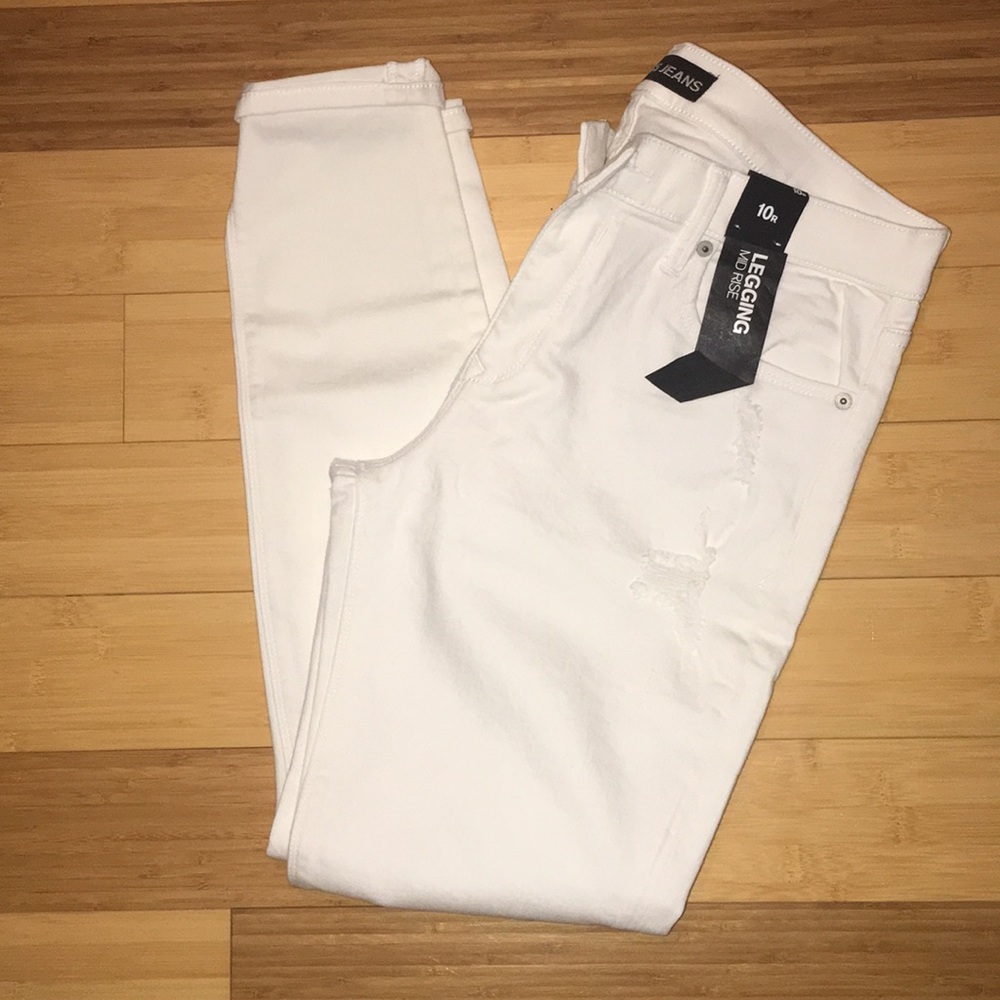 Express Distressed White Leggings | Mid Rise | 10R